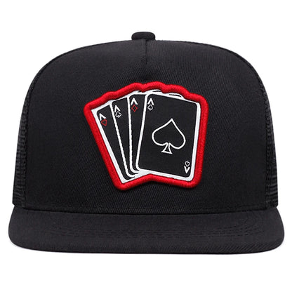 Trendy New Poker A Four Flat Edge Hat Trendy Hip Hop Hat Outdoor Leisure Sunshade Hat Neutral Mesh Hat Adjustable Baseball Hat