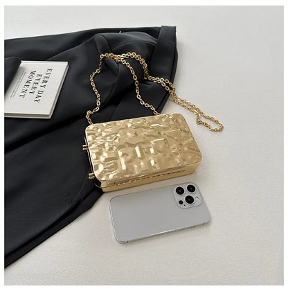 Luxury Golden Evening Bags For Women Wedding Dinner Party Chain Shoulder Cross Body Bag 2024 Designer Purses And Handbags