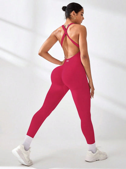 Yoga lady's one-piece suit with crossed back