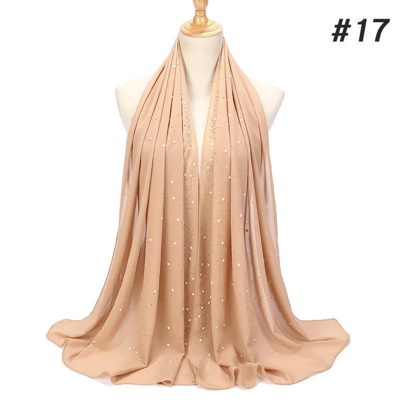 180*70CM New Plain Diamond Beads Bubble Chiffon Instant Hijab Shawls Solid Thick Head Wraps Foulard Sjaal Muslim Bonnet Cachecol