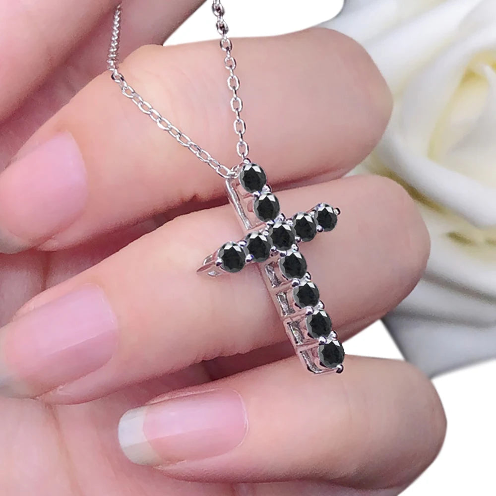 Serenity 3mm 4mm 5mm Black Moissanite Cross Pendant Necklace For Women Men 100% S925 Sterling Silver Jesus Neck Chain Plated 18K