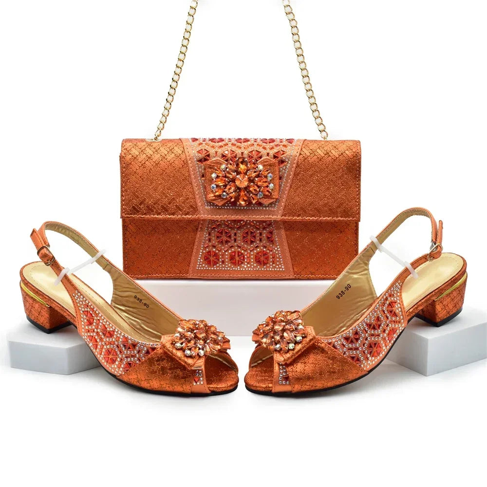 New Arrival African Shoes and Bags Sets Decorated with Rhinestone Women Shoe Size 43 Shoes for Women 2025 Designer Luxury