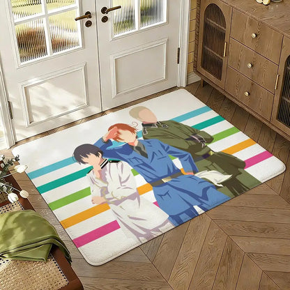 Cartoon Hetalia Axis Floor Mat Soft Thickened Absorbent Non-Slip Bedroom Living Room Door Mat Home Decor Flannel Rugs