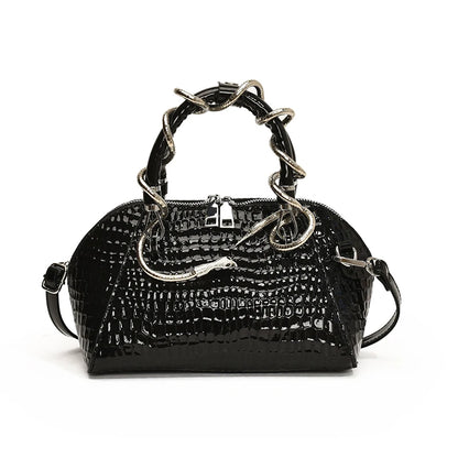 MOODS Designer Luxury Bags For Women Crocodile Pattern Top-handle Shell Bag With Snake Hardware Wild Shoulder Crossbody Handbags