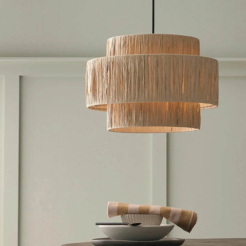 Golden Editions Designer Chandelier woven Rattan Straw Pendant Lights large Rattan lighting suspension wabi sabi Restaurant lamp