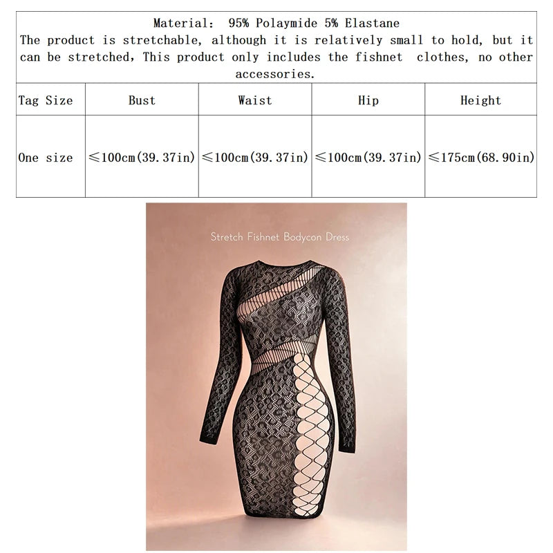 Hollow Out Fishnet Beach Cover Up Bodycon Dress, Sheer Mesh Festival Swimwear for Women Summer