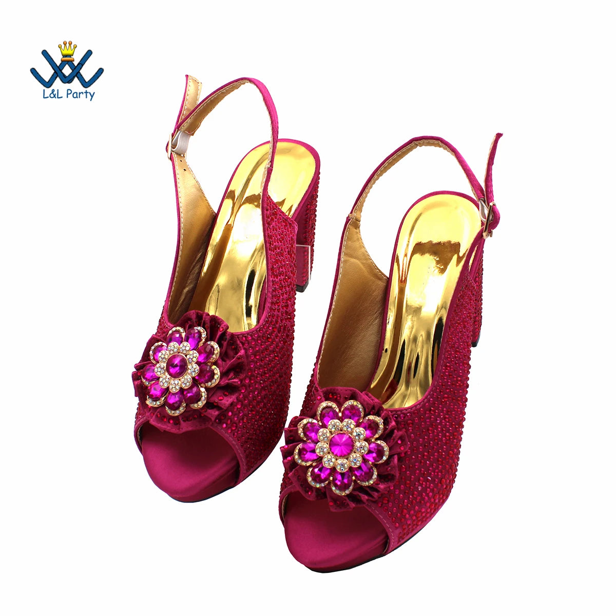 New Design Peep Toe African Spring Autumn Lady Shoes and Bag Set in Gold Color Women Sandal in Wedding