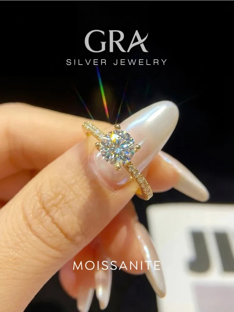 Real 1-5CT Classic Round Moissanite Diamond Rings for Women Wedding Real 925 Sterling Silver Designer Luxury Fine Jewelry