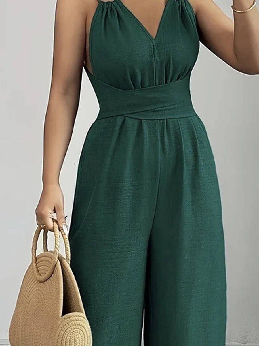 2026 New Women Wide Leg Jumpsuit Women's Jumpsuits And Rompers Halter V Neck High Waist Backless Casual Vacation Outfits