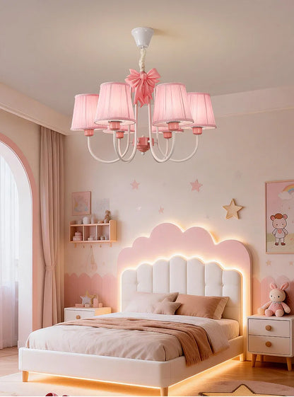 Romantic Princess Room Pink Chandelier Lamps French Bow Tie Pendant Light LED E27 Kids Girl Baby Bedroom Ceiling Chandelier Lamp