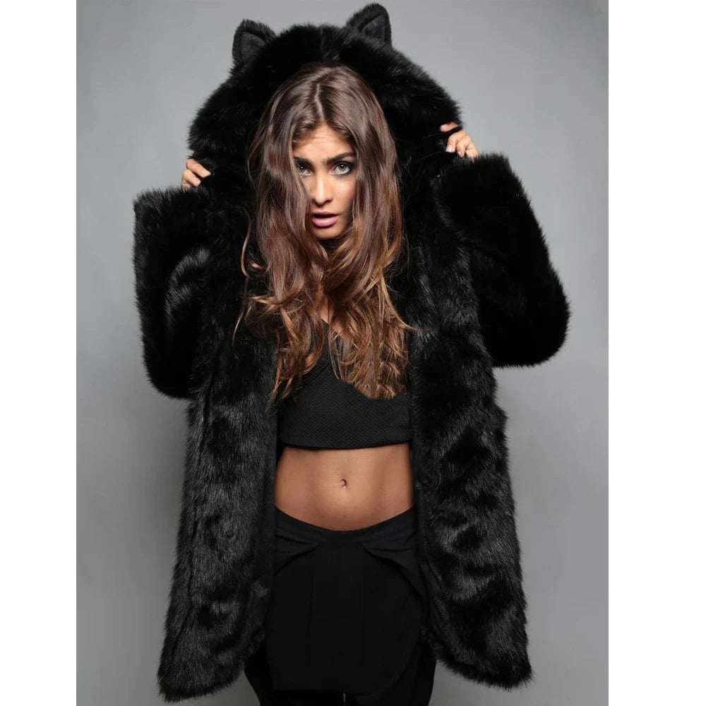 2026 Women Winter Furry Small Size Faux Fur Coat Female Hooded Long Sleeve Plush Jacket Lady Thick Fake Fur Warm Fluffy Outwear