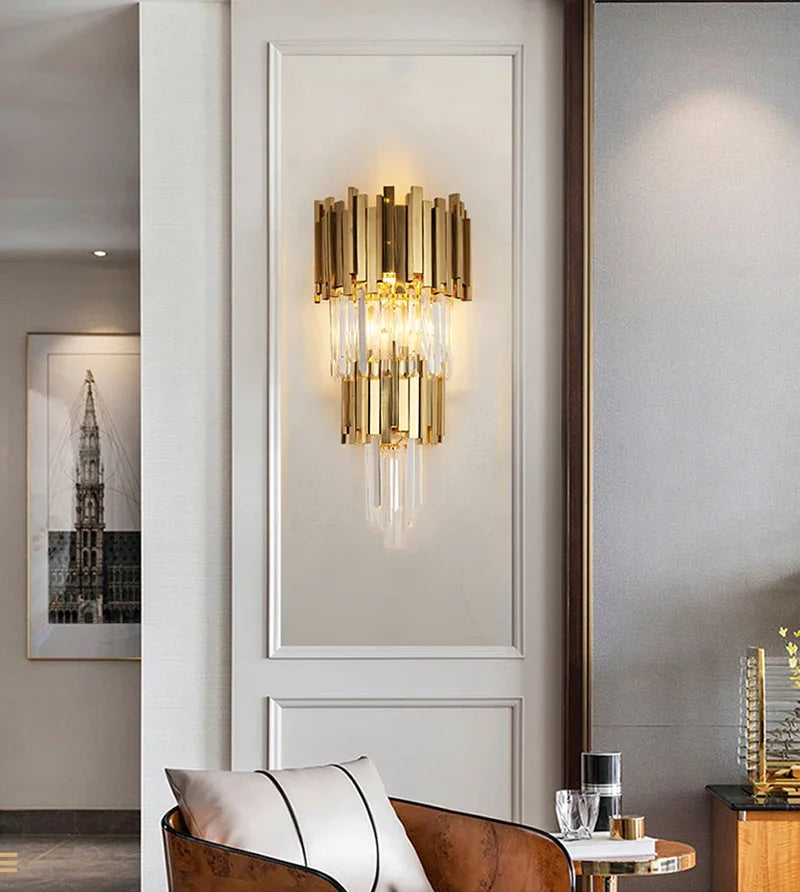 Gold K9 Crystal Tricolor Chandelier Luxury Modern LED Ceiling Light for Living Room Dining Room Bedroom Ceiling Lights