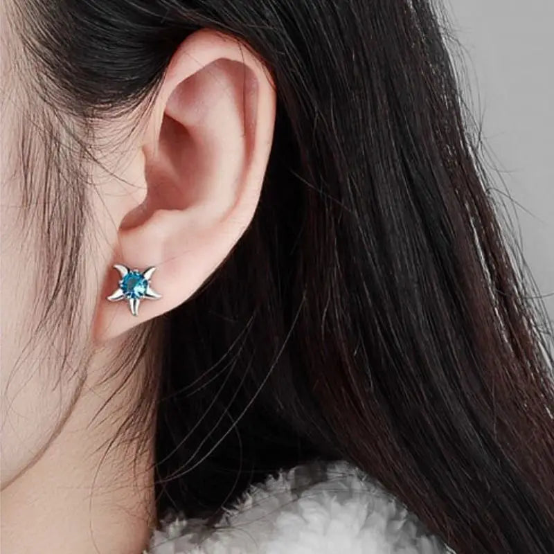 925 Sterling Silver Needle Light Blue Zircon Stud Earrings for Women Fashion Blue Enamel Pendant Earrings Luxury Jewelry Gifts