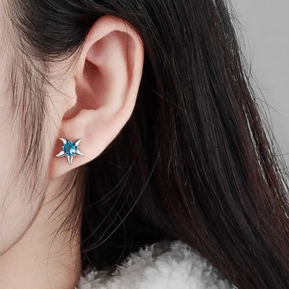 925 Sterling Silver Needle Light Blue Zircon Stud Earrings for Women Fashion Blue Enamel Pendant Earrings Luxury Jewelry Gifts