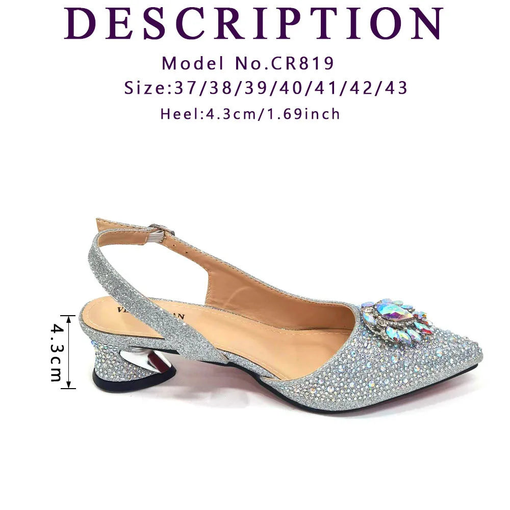 Purple 2024 Italian Design Girly Style Opend Toe Shoes And Bag Full Diamond Decoration with Appliques for Wedding Party
