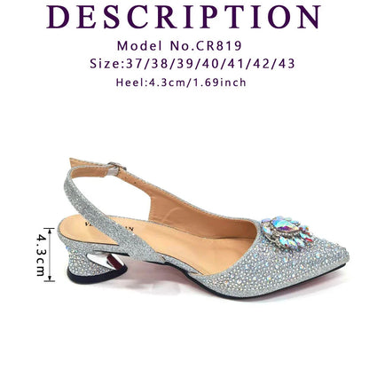 Purple 2024 Italian Design Girly Style Opend Toe Shoes And Bag Full Diamond Decoration with Appliques for Wedding Party