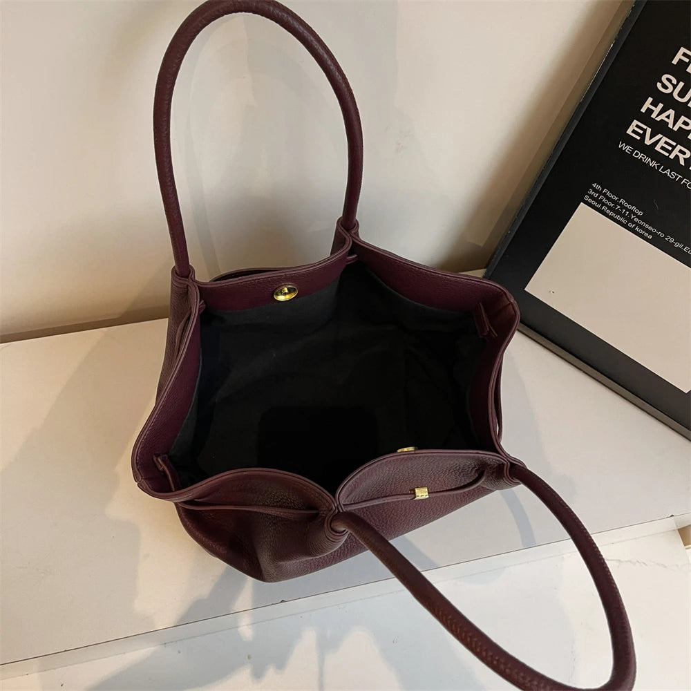 2026 New Lychee Pattern Underarm Shoulder Bags For Women Soft PU Leather Large Capacity Mini Tote Bag Luxury Designer Handbags