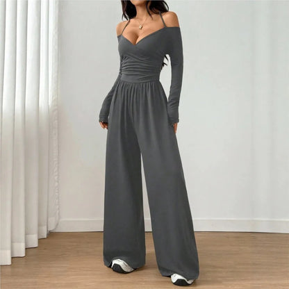 2026 Casual Jumpsuits For Woman Jumpsuit All-match Women's Clothe Simple Style Neck Halter Off Shoulder Solid Color Long Sleeves