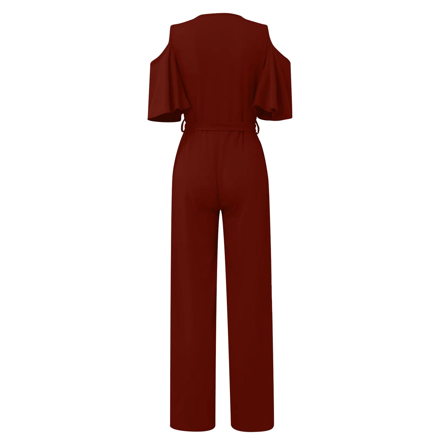 Jumpsuit Summer Pure Color Women Sexy Deep V Neck Short Sleeve Rompers Fashion Slim Fit Lace Up Elegant Female Wide Leg Jumpsuit