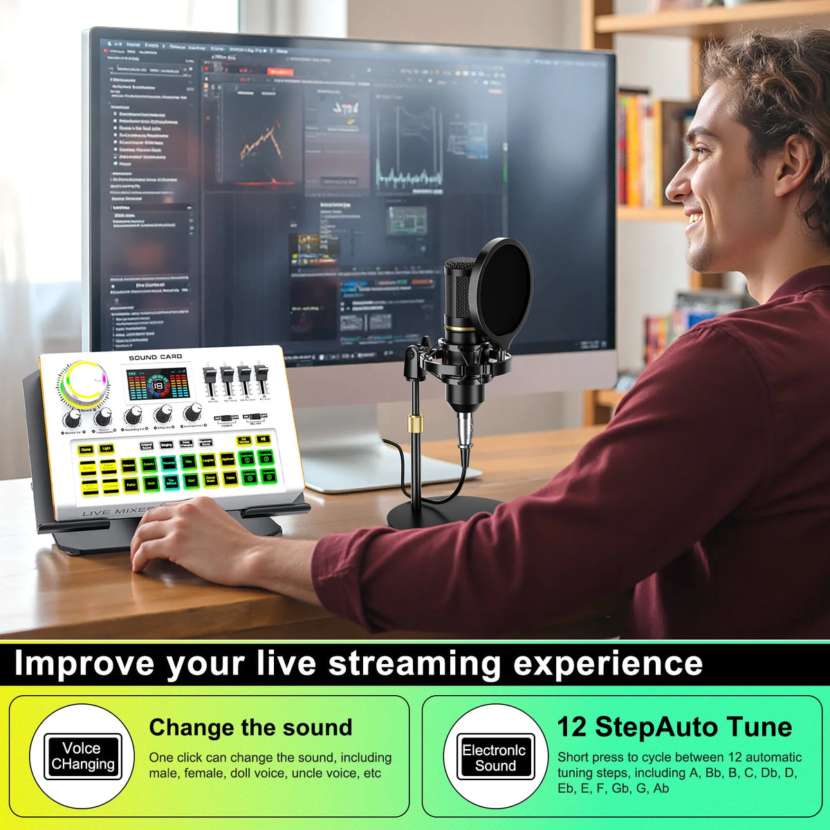 Tenlamp Y300-BM800 Podcast Equipment Bundle Kit for 4 People, Live Sound Card Audio Mixer with 3.5mm Condenser Mic for PC Phone, Professional Studio Setup for Live Streaming Gaming Karaoke Vlog