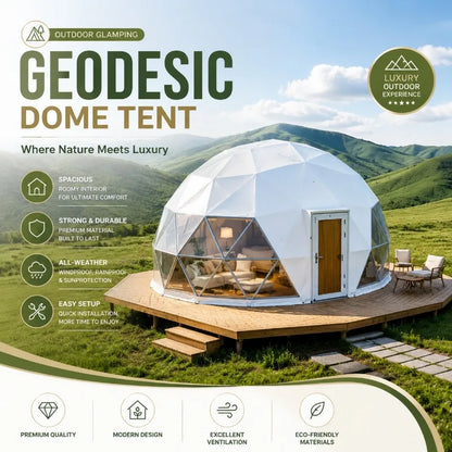 Luxury Modern Geodesic Dome Tent, PVC Canvas Cover Four‑Season Double‑Layer Waterproof for Outdoor Glamping Camping