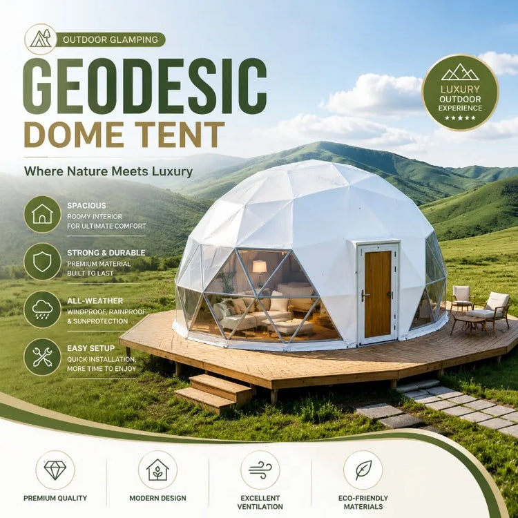 Luxury Modern Geodesic Dome Tent, PVC Canvas Cover Four‑Season Double‑Layer Waterproof for Outdoor Glamping Camping