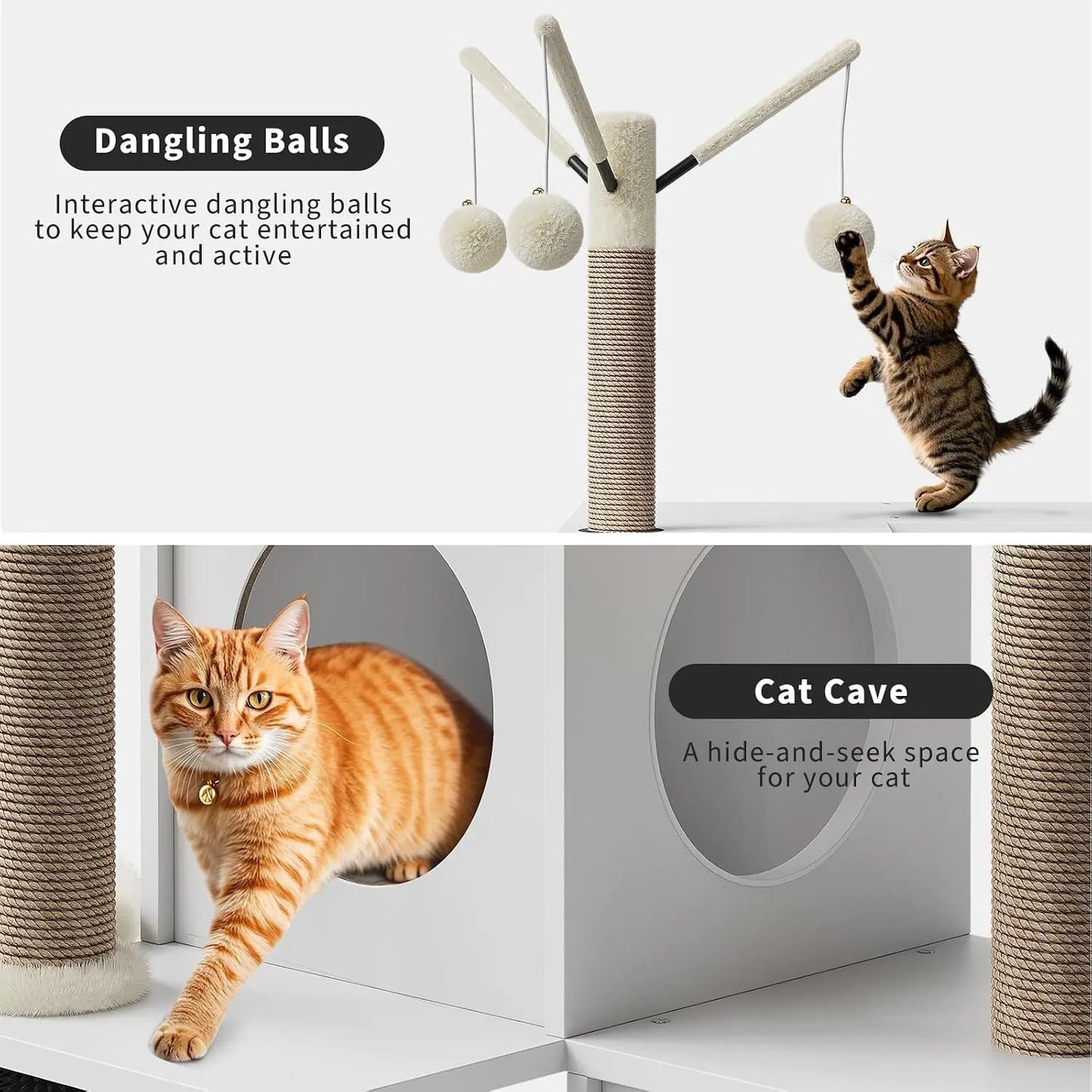 Garvee Large Cat Tree and Tower for Indoor Cats With Hidden Washroom Cabinet,Post,Perch&Brush Spacious Hammock Padded Perches and Condos Cat Toys