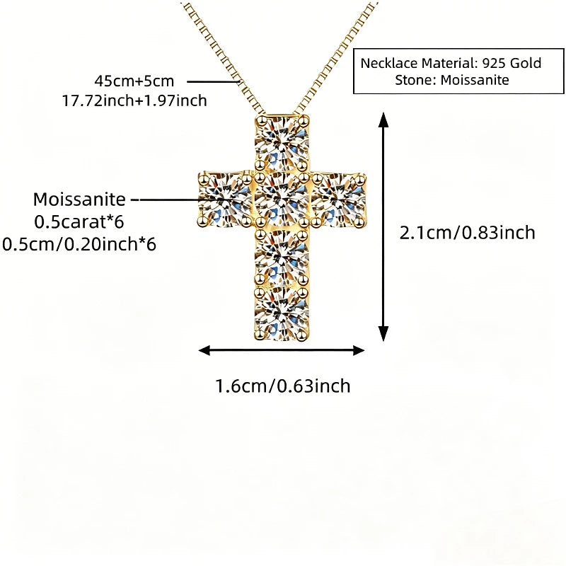 A 925 Silver 3 Carat Moissanite Cross Personality Fashion Simple Men's and Women's High Quality Pendant Necklace