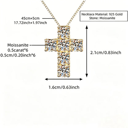 A 925 Silver 3 Carat Moissanite Cross Personality Fashion Simple Men's and Women's High Quality Pendant Necklace