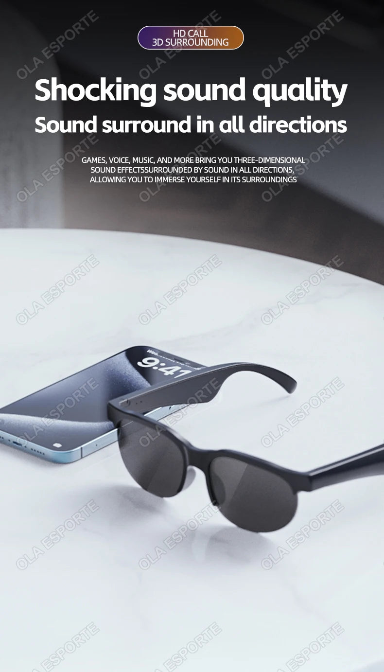 New Smart Glasses Men Bluetooth 5.3 Earphones Anti-Blu-ray Stereo headset Dual Speaker Touch Music Control Headphone Sunglasses