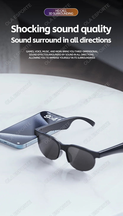 New Smart Glasses Men Bluetooth 5.3 Earphones Anti-Blu-ray Stereo headset Dual Speaker Touch Music Control Headphone Sunglasses