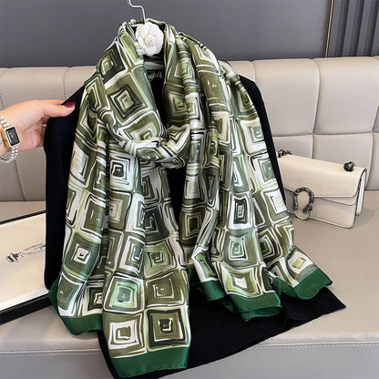 180*90cm Large Silk Satin Scarf Women Fashion Printed Scarf Spring And Summer Styles New Shawl Wrap Female Hand 2025 NEW