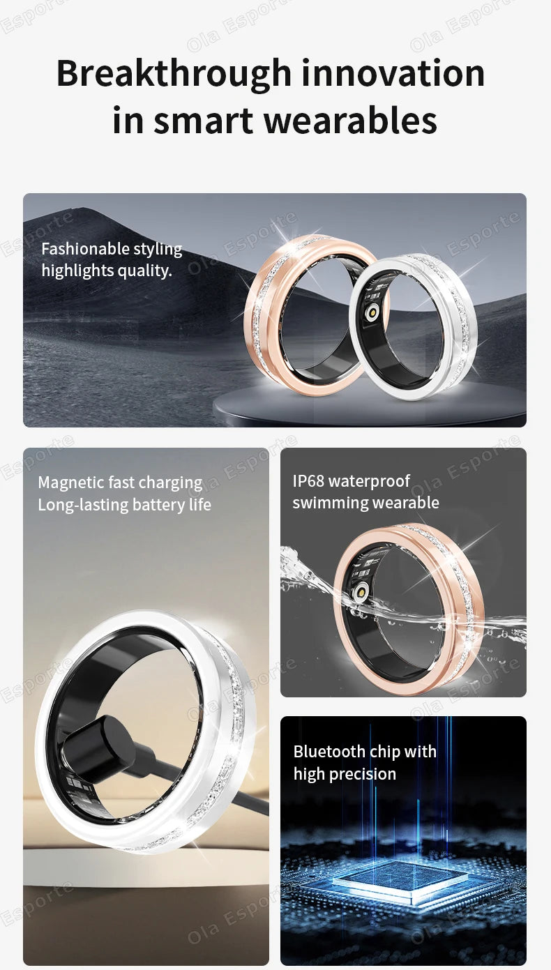 2026 New Smart Ring Lady Heart Rate Sleep Health Monitor Menstrual cycle detection IP68 Waterproof Fashion Sport Rings Women Men