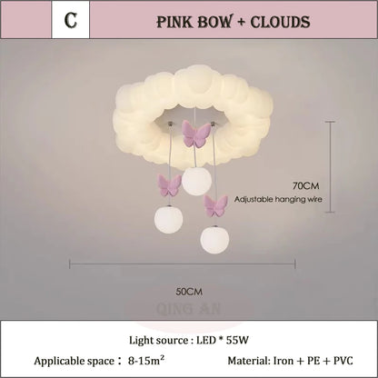 Children's Room Princess Room Cloud Ceiling Lights Pink Bow Bubble Ball Lamp LED Cream Style Romantic Girl Bedroom Ceiling Lamps