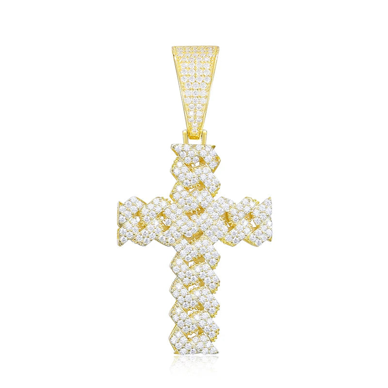 12mm Cuban Chain Men Women Hip Hop Cross Pendant Necklace D VVS Moissanite Iced Out Bling 925 Sterling Silver Necklaces Jewelry