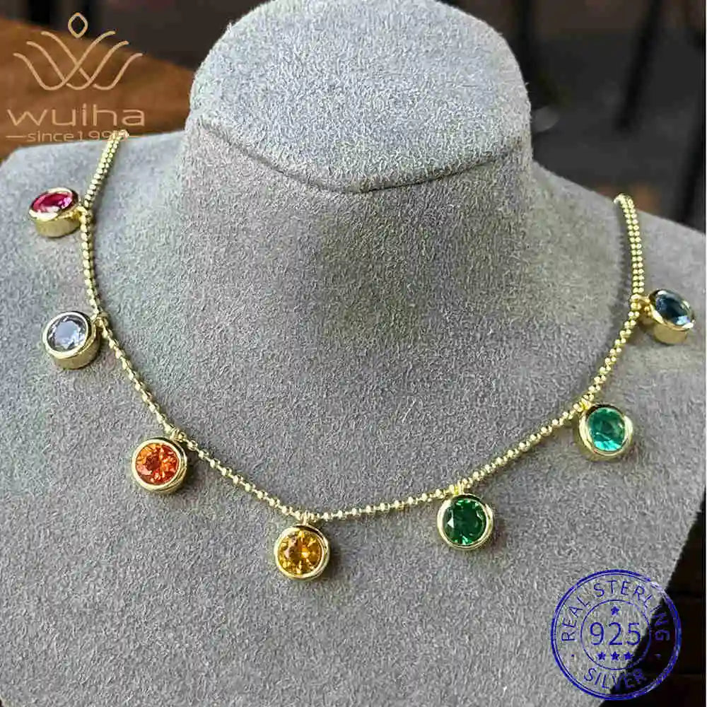 WUIHA Vintage 100% 925 Sterling Silver Lab Sapphire High Carbon Diamonds Gemstone Party Pendant Necklace Choker Fine Jewelry
