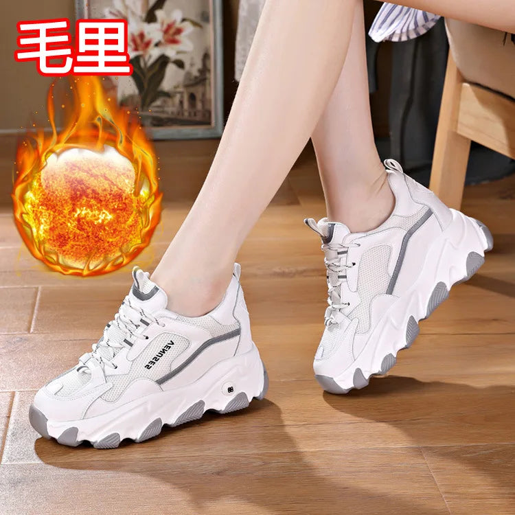 Women With Mesh And Synthetic Leather Upper Lace Up Design Round Toe Non Slip Thick Sole Breathable Casual Sports Shoes Trendy F