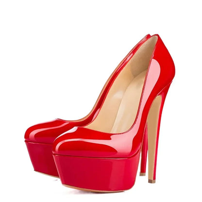 New Women Pumps Extremely High Heels Shoes14cm Sexy Patent Leather Woman Wedding Party Shoes Platform Stiletto Red 817-9PA