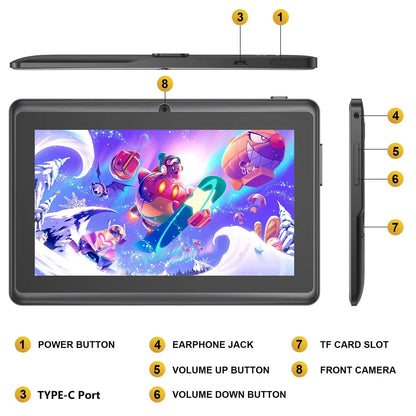 7 Inch Tablet PC 4GB RAM 32GB ROM Android 13 Tablet with Quad Core Processor HD IPS Screen Dual Camera WIFI with protective case