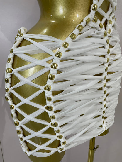 2026 Women Sexy White Halter Neck Perspective Hollow Mini Dresses Summer Backless Nightclub Party Evening Club Performance Dress
