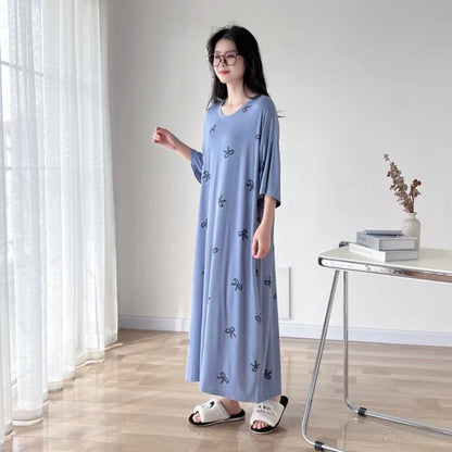 150kg Plus Size Summer Lazy Short Sleeve Long  T-Shirt Dress Korean Oversized Loose Nightgown Maternity Sleepwear Home Clothes