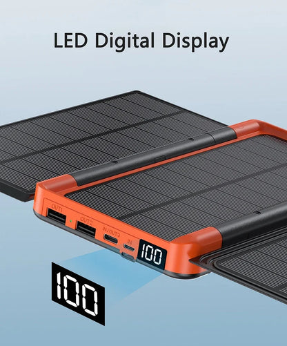 20000mAh Qi Wireless Solar Power Bank Outdoor External Battery Portable Powerbank for iPhone 14 Samsung Xiaomi Huawei Poverbank