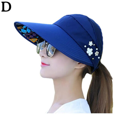 Women Summer Empty Top Sun Protection Cap Large Brim Anti-UV Ponytail Hat For Women Outdoor Travel Beach Visor Fisherman Hats
