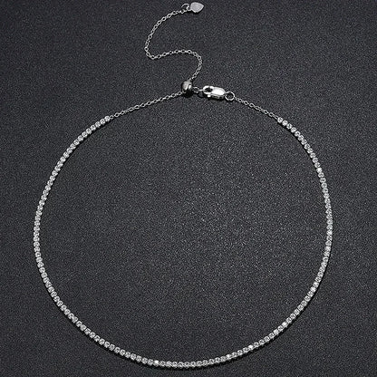 2mm All Moissanite Tennis Necklace for Women 925 Silver Plate 18K Gold Choker Chain Sparking Diamond Riviera Necklace Adjustable