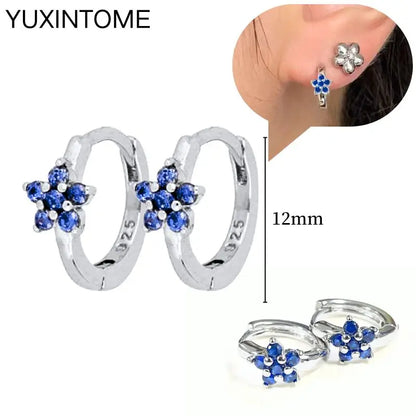 925 Sterling Silver Needle Dark Blue Crystal Silver Earrings Women's Exquisite Heart Blue Pendant Hoop Earrings Luxury Jewelry