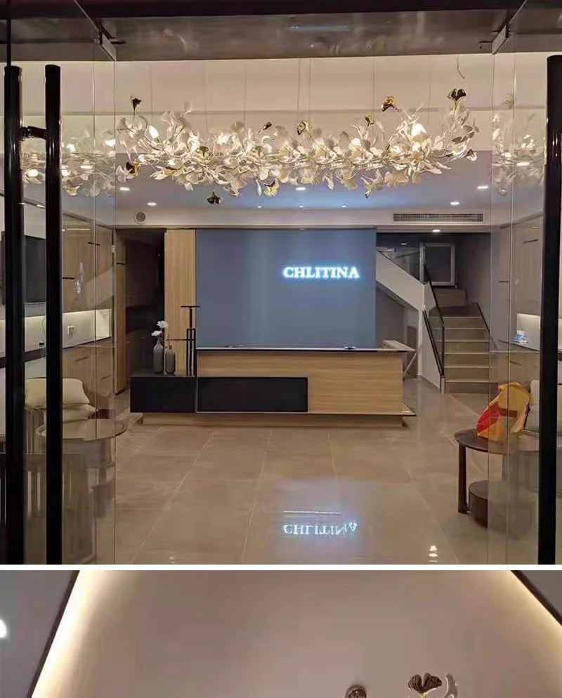 Staircase Ginko Leaf Chandelier Light For High Ceiling Staircase Loft Living Room Hotel Lobby Stairway Luxury Branch Chandeliers