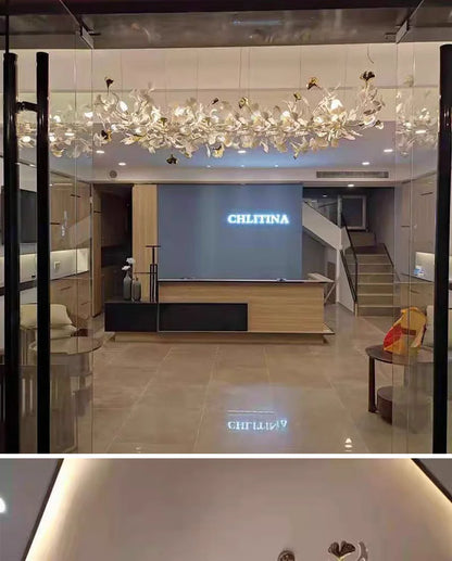 Staircase Ginko Leaf Chandelier Light For High Ceiling Staircase Loft Living Room Hotel Lobby Stairway Luxury Branch Chandeliers