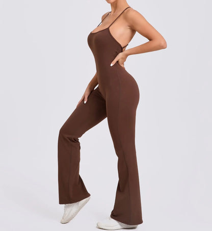 Sports Overalls for Women Sportswear Flared Jumpsuit Woman Padding Jumpsuits Gym Combinaison Femme Coffee Gray Navy Blue Red