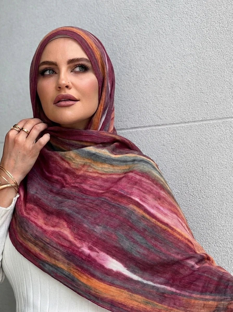 Women Big Size Plain Solid Cotton Rayon Crease Hijab Scarf Lady High Quality Wraps and Shawls Musulman Headband Islamic Turban