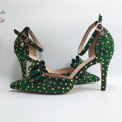 BaoYaFang 2024 New Arrival Teal Blue Strawberry Bridal Wedding Shoes and Bag Female Ladies Party Shoes Ankle Strap High Pumps